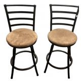Pair Black Metal Swivel Bar Stools