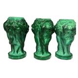 Czech Malachite Glass Figural Vases Set