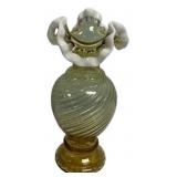 Victorian Swirl Glass Vase Ruffled Rim