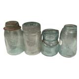 Lot of 4 Antique Glass Canning Jars