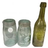 Antique Mason Jars & Lager Beer Bottle