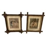 Pair Victorian Style  Prints in Criss-Cross