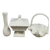 White Milk Glass Collection 3 Pieces