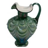 Fenton Green Iridescent Drapery Pitcher