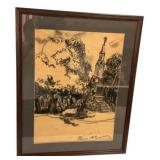 30"h., 24"w Signed Framed Landscape Drawing