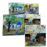 Folk Art Paintings Set of 5 Signed