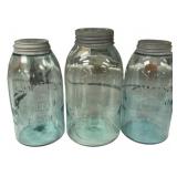 Antique Mason Jars Lot of 3 Blue Glass
