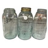 Lot of 3 Antique Glass Mason Jars