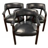Set of 3 Black Leather Arm Chairs