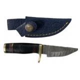 Damascus Steel Hunting Knife w/ Sheath