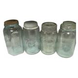 Lot of 4 Antique Glass Canning Jars