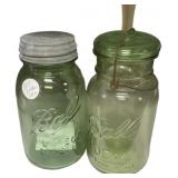 Pair of Antique Green Ball Mason Jars