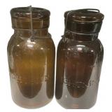 Pair Amber Lightning Canning Jars