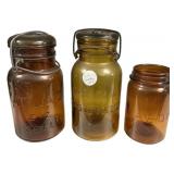 Vintage Amber Glass Canning Jars Lot/3
