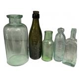 Antique Embossed Glass Bottle Lot of 5