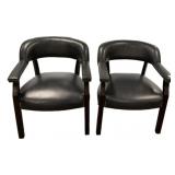Pair of Black Leather Arm Chairs