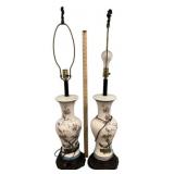 Pair Chinoiserie Ceramic Bird Lamps