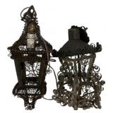 Pair Wrought Iron Hanging Lanterns
