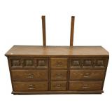 Oak 9-Drawer Dresser with Mirror Posts
