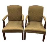 Pair Upholstered Wood Frame Armchairs