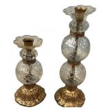 Cut Glass & Gold Tone Candlestick Pair