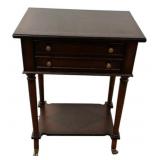 Mahogany Laminate Two-Drawer Side Table on Casters