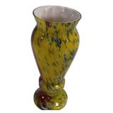 Czech Art Glass Spatter Vase Yellow