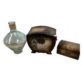 Old World Map Boxes & Glass Bottle