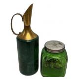Brass & Green Pitcher with Glass Jar