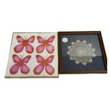 Butterfly Painting & Framed Doily Lot