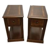 Pair Wood Inlay Chairside End Tables