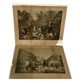 Pair Antique English Farmyard Prints