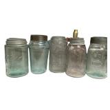Lot of 5 Antique Mason Canning Jars