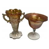 Marigold Carnival Glass Vase & Compote