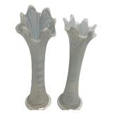 Pair Opalescent Glass Swung Vases