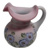 Fenton Pink Satin Glass Pitcher Floral