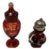 Bohemian Ruby Glass Urn & Cruet Set