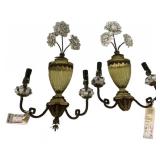 Pair Porcelain & Bronze Wall Sconces