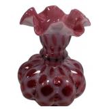 Fenton Cranberry Opalescent Coin Dot Vase