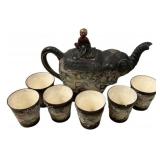 Japanese Elephant Teapot Set w/ 6 Cups