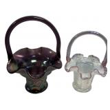 Two Carnival Glass Handled Baskets