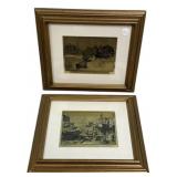 Pair of Harbor Scene Etchings Framed