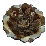 Carnival Glass Swan & Oak Leaf Bowl