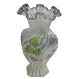 Fenton Hand-Painted Ruffled Glass Vase