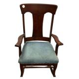 Antique Wood Rocking Chair Upholstered