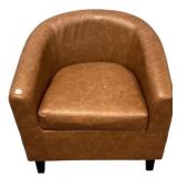 Brown Faux Leather Barrel Tub Chair