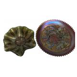 Two Carnival Glass Bowls Grape & Swirl