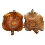 Marigold Carnival Glass Footed Bowls Pair
