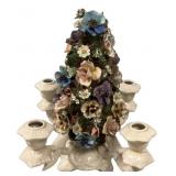 Porcelain Floral Candelabra Centerpiece