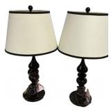Pair Black Turned Table Lamps w/Shades